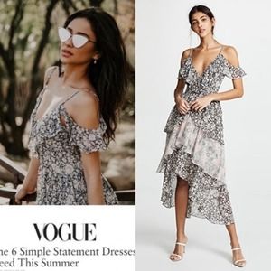 Misa Los Angeles Idalia Floral Print Ruffle High-Low Ruffle Tiered Dress Size XS